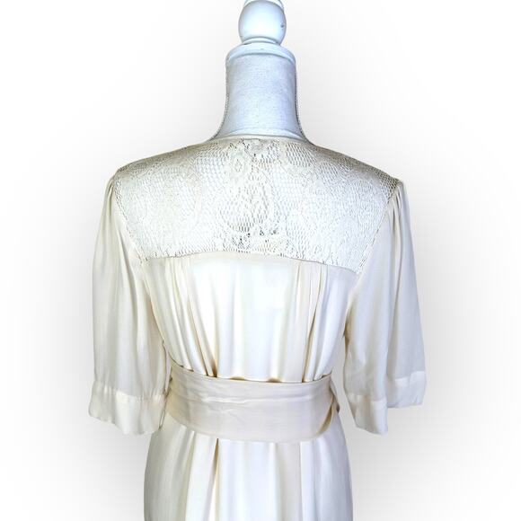 Walter Baker NWT Silk Lace Shirt Dress L Cream 100% Silk Tie Waist Short Sleeve - Picture 5 of 15